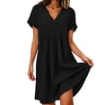 thumbnail image 5 of Ayolanni Solid Dresses for Women 2026 V Neck Short Sleeve A-Line Midi Dress Cotton Vacation Dressy Flowy Dress with Pockets Black L, 5 of 9
