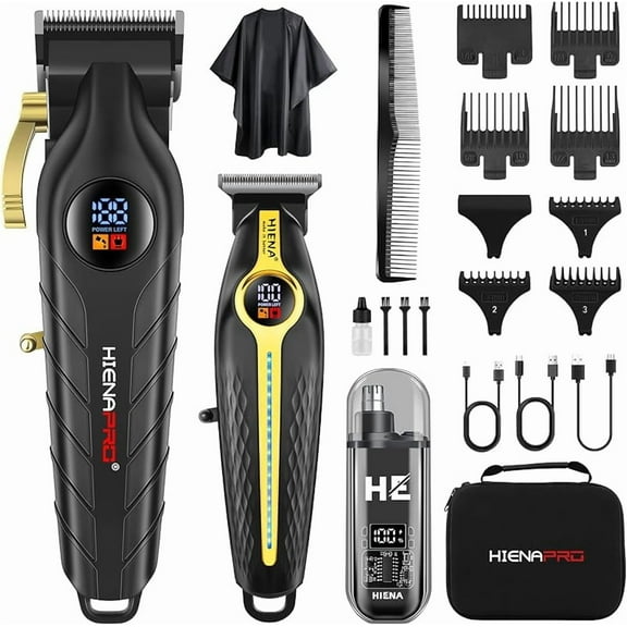 Professional Hair Clippers for Men, Electric Hair Clipper Set for Barber Kit ，Hair Clipper and Trimmer Set，Full Barber Clipper Set with LED Display Gifts Mens (Gold)
