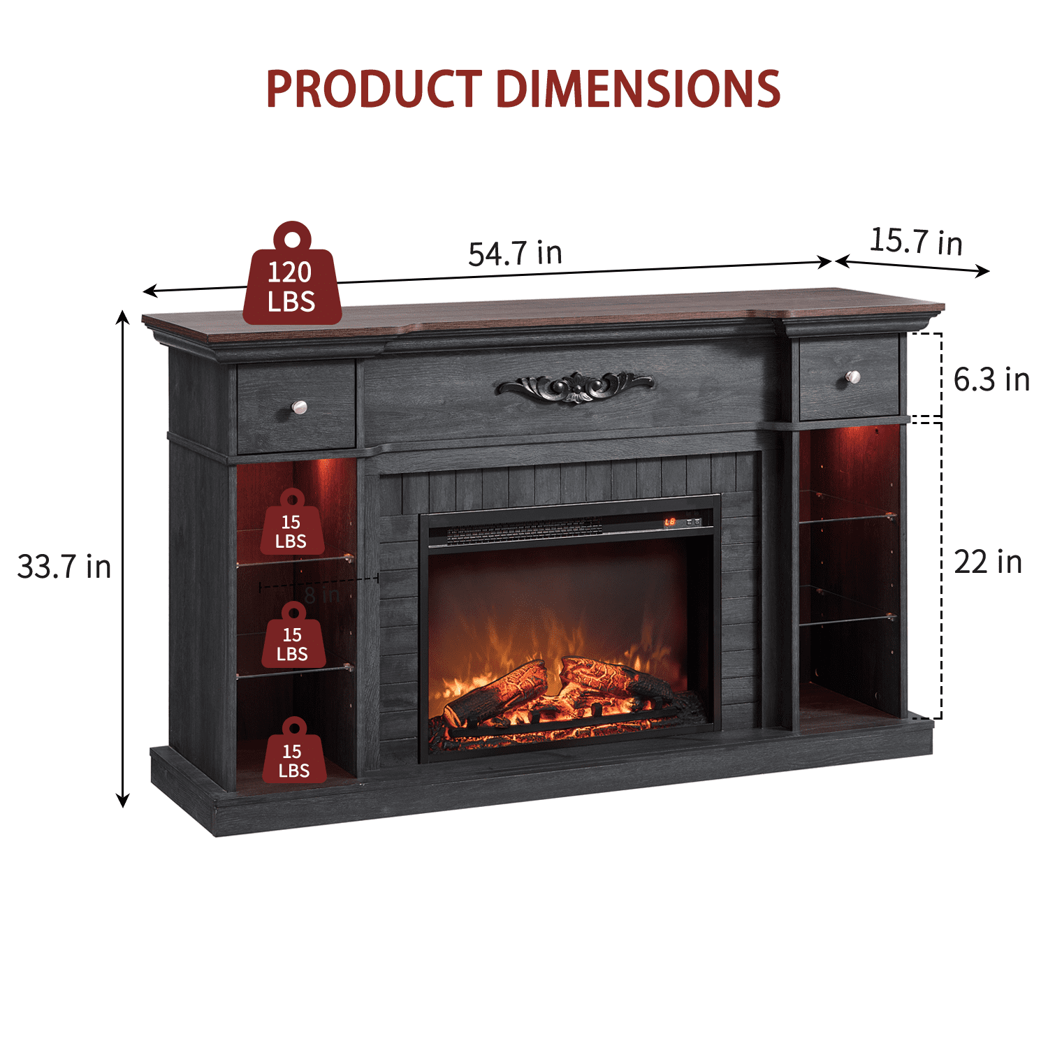 SinCiDo Electric Fireplace TV Stand for 65 Inch TVs, Farmhouse LED Entertainment Center w/7 Colors Changing and Adjustable Shelves