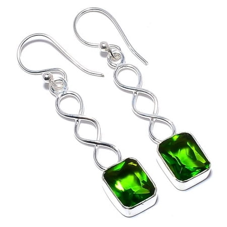 Chrome Diopside 925 Silver Plated Spiral Earring 1.79" T98, Valentine's Day Gift, Birthday Gift, Beautiful Jewelry For Woman & Girls