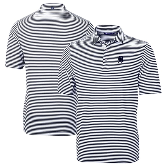 Men's Cutter & Buck Navy/White Detroit Tigers Big & Tall DryTec Virtue Eco Pique Stripe Recycled Polo