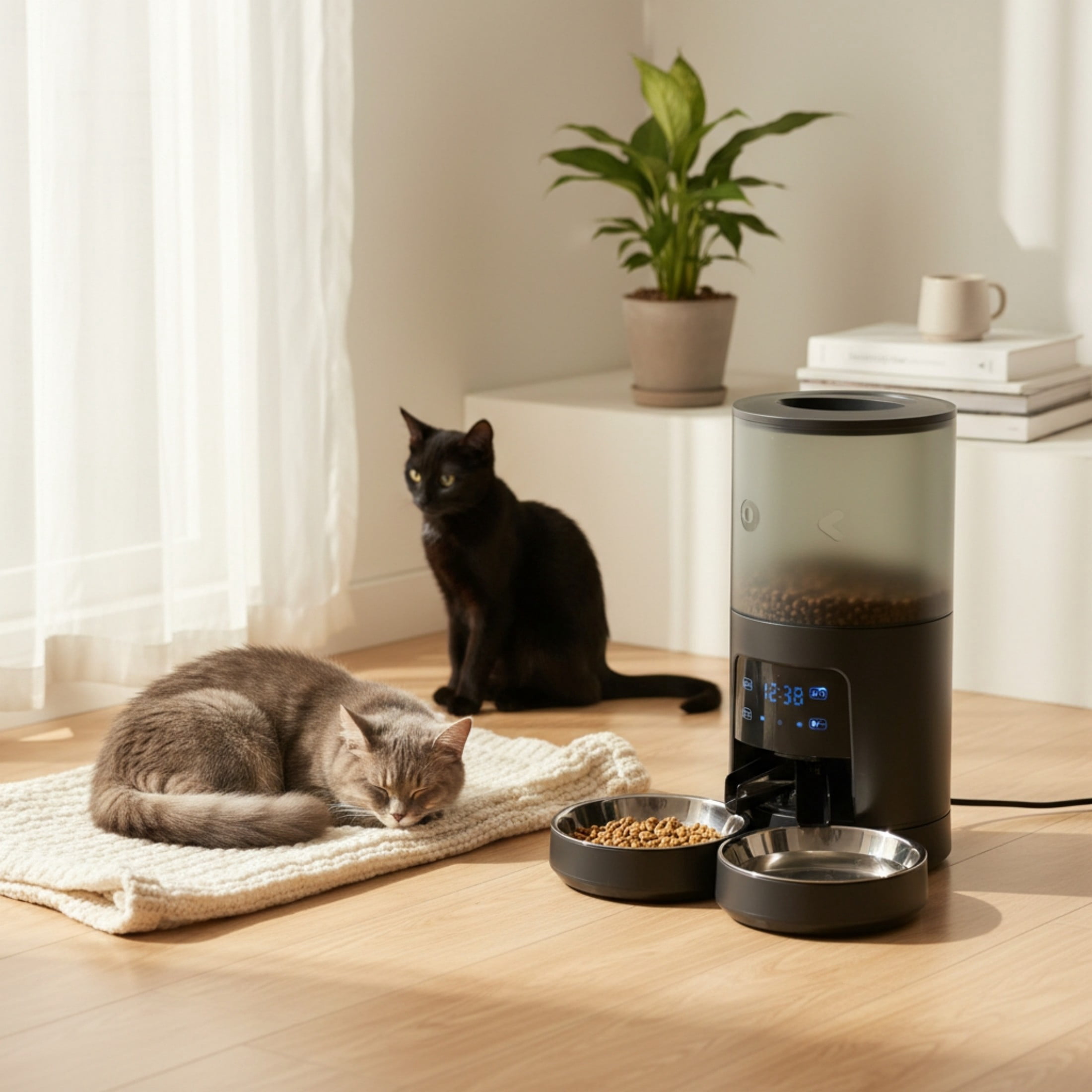SHOUFTW 6L Automatic Pet Feeder - Programmable Timed Dry Food Dispenser, Smart Automatic Pet Feeder with APP Control, Voice Recorder & Portion Control, Black