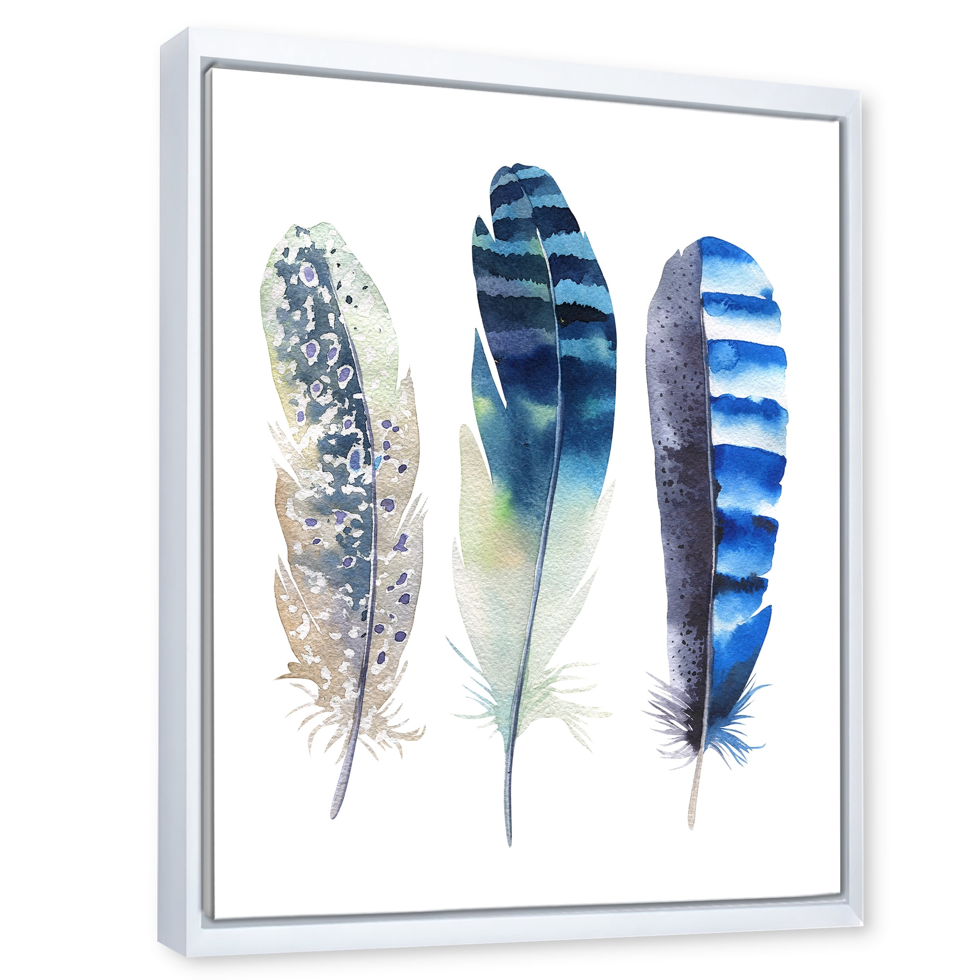 Designart 'Colourful Boho Art Feathers I' Bohemian & Eclectic Framed Canvas Wall Art Print