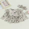 thumbnail image 4 of Baby Girls Autumn Romper Dress Floral Print Ruffles Long Sleeve Button Jumpsuits Headband, 4 of 9
