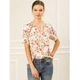 thumbnail image 3 of Blusa Estampada Floral Mangas Cortas Cuello Redondo Con Volantes Allegra K Blanco XL, 3 of 6