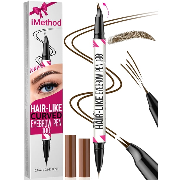 Bolígrafo para cejas iMethod, curvo, con doble punta, microblading, color marrón oscuro