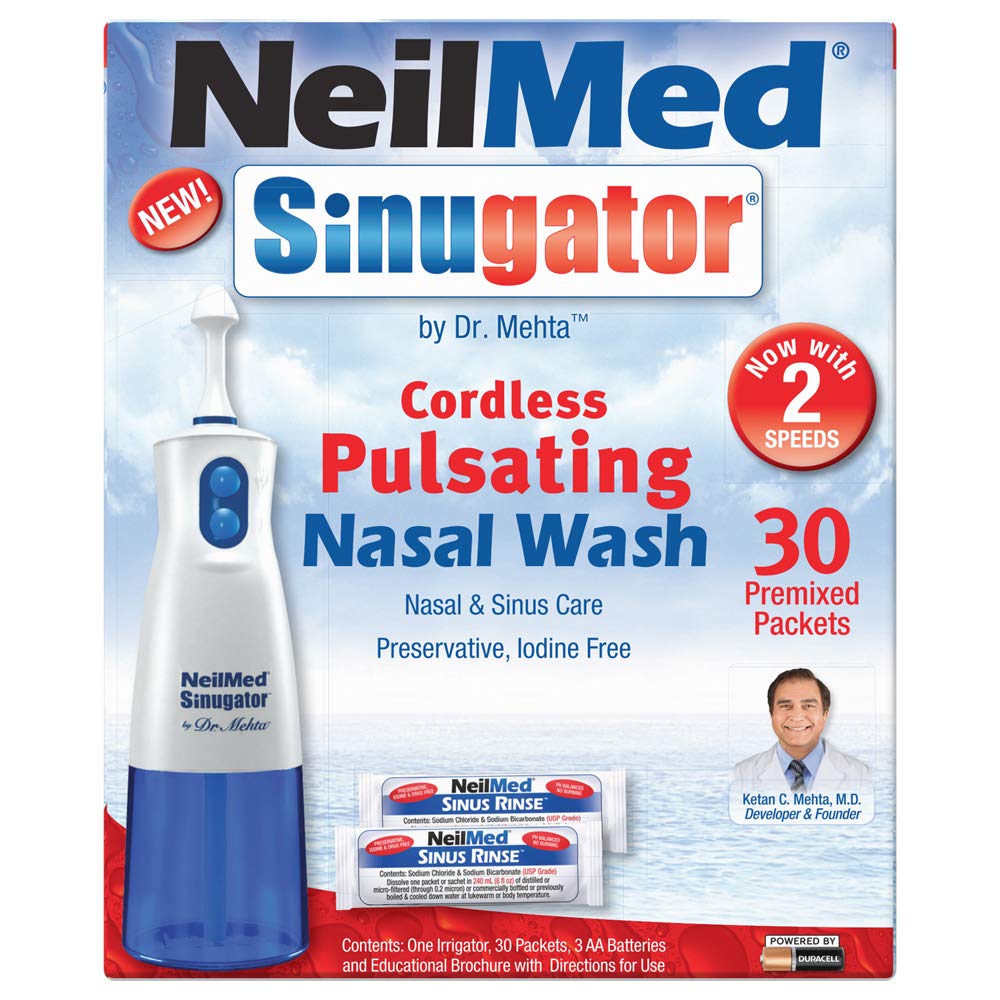 NeilMed Sinugator Cordless Pulsating Nasal Irrigator (Dual Speed) with 30 Premixed Packets and 3 AA Batteries - Blue - image 3 of 7