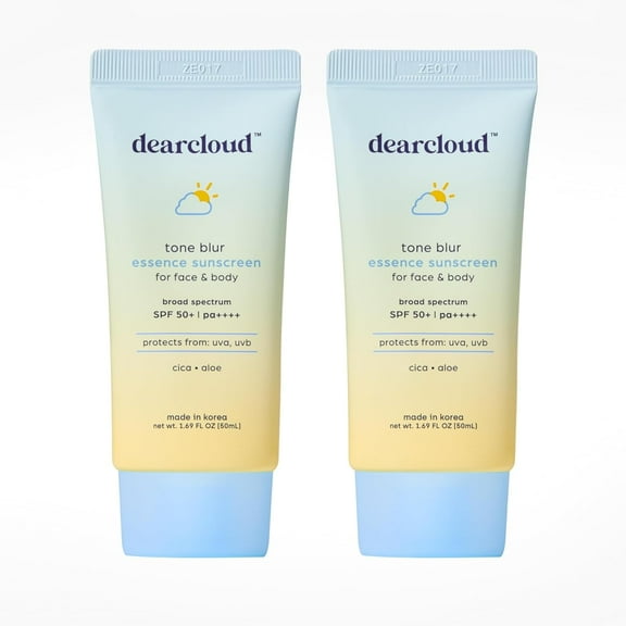 dearcloud Tone Blur Essence Sunscreen Duo – SPF 50 (1.69 fl oz) – Korean Sunscreen for Face with Aloe & Cica – Blurring Primer (2 Pack)