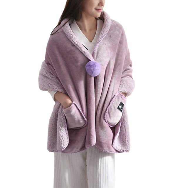 Transemion Stay Warm In Style With Soft Fleece Button Bed Jacket Soft Fleece Button Bed Jacket With Pockets Polyester Warm And Cozy pink 1Set
