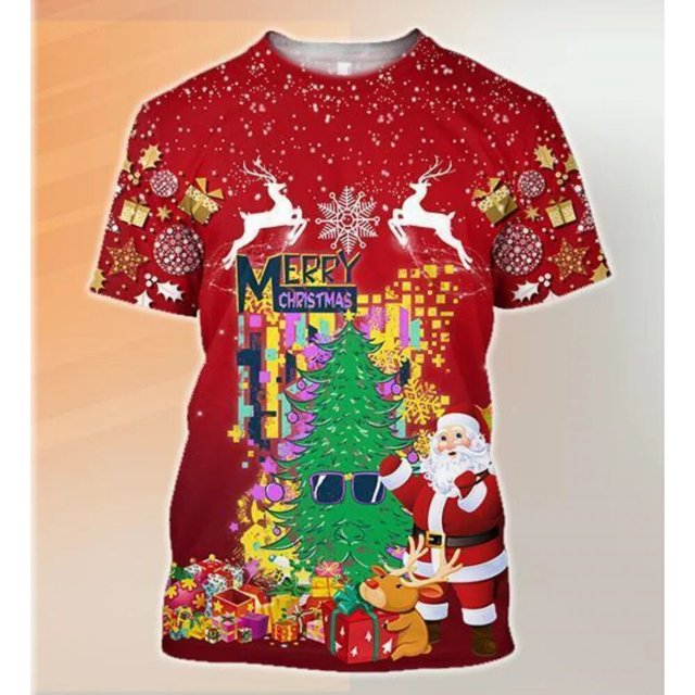 Camiseta de Navidad para hombre, ropa de Cosplay con cuello redondo, pantalón corto informal con estampado 3D, camisetas de manga grande, ropa informal estilo Hip Hop, novedad de 2023