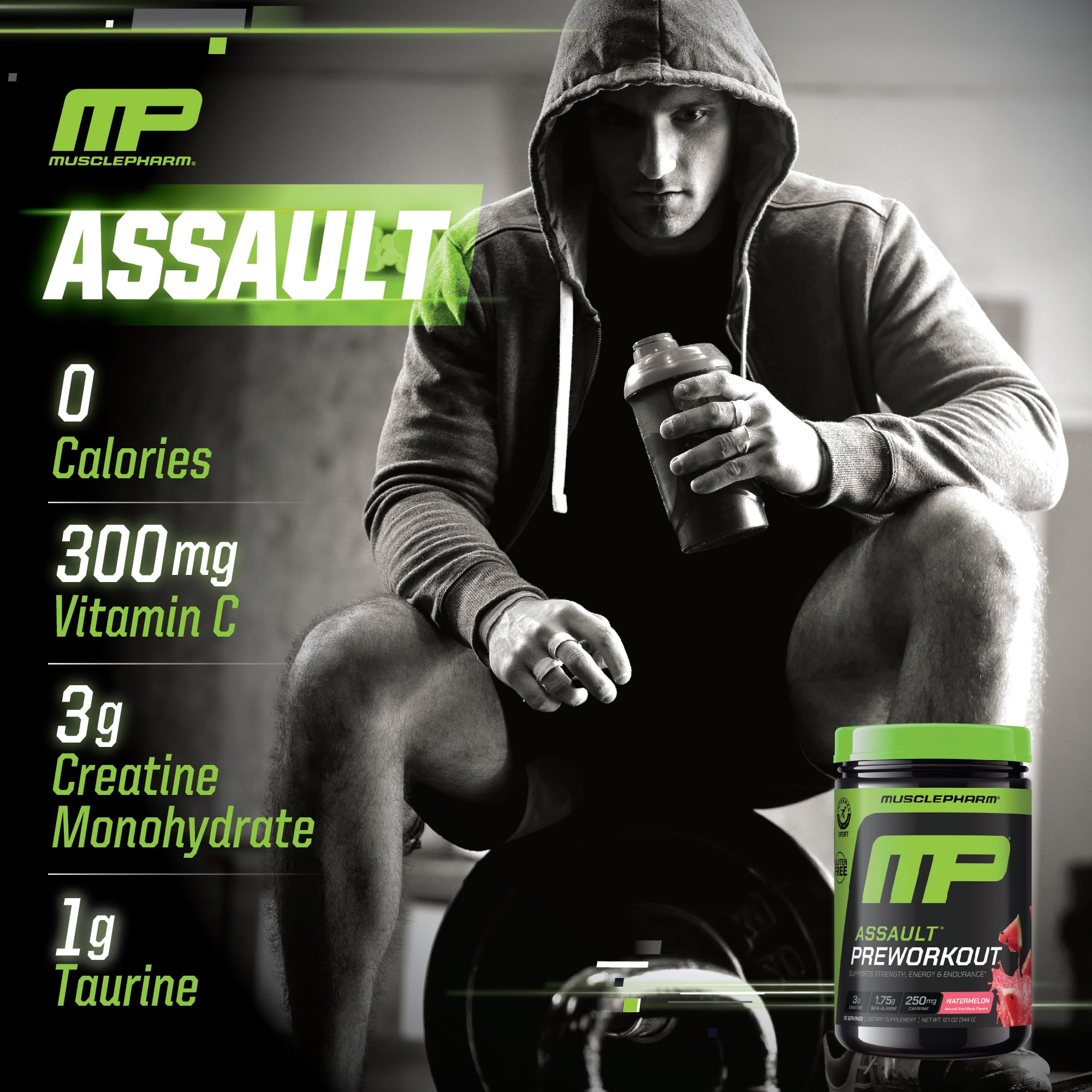 MusclePharm Assault Pre Workout Powder, Watermelon, 30 Servings