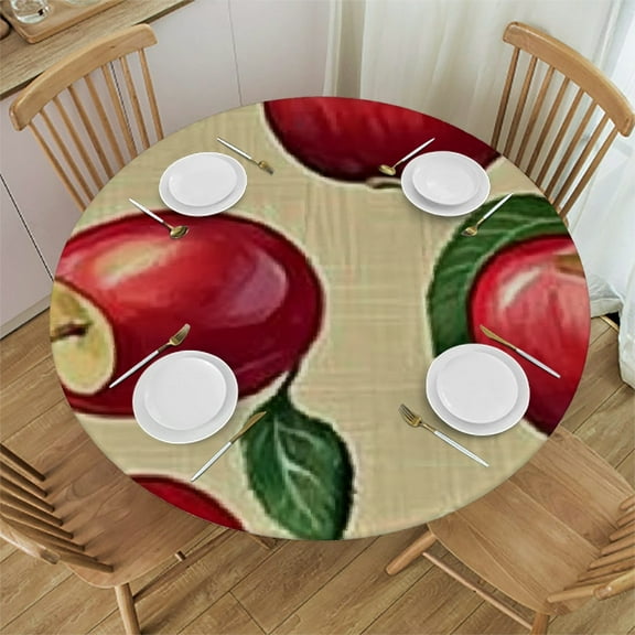 BCIIG Apples Leaves Pattern Round Tablecloth - Stain-Resistant and Washable - Ideal for Indoor and Outdoor Dining - Table Cloth for Restaurants, Weddings, Parties 31"-35