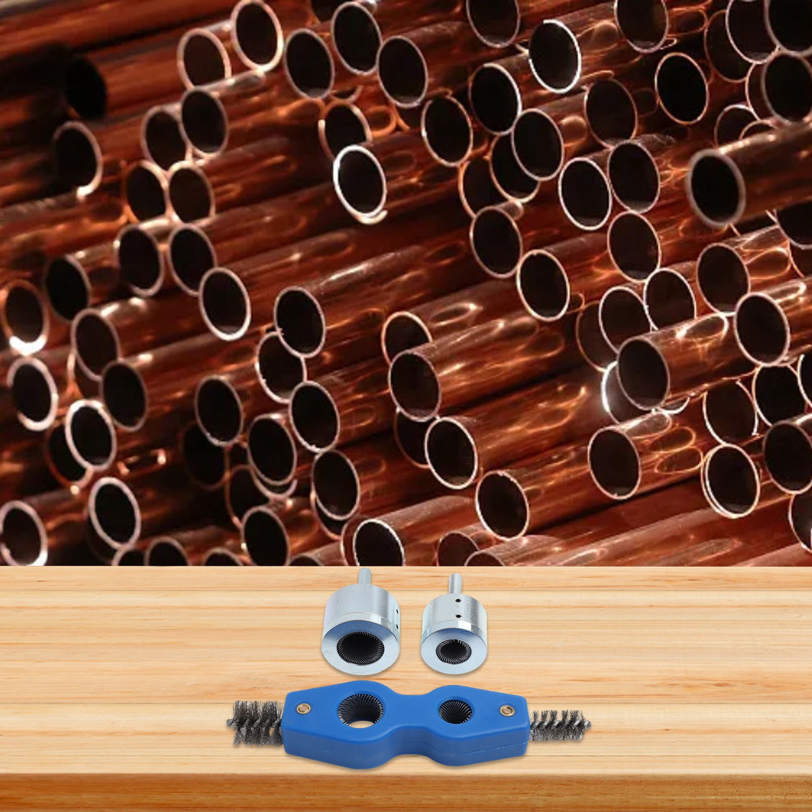 Wuweikeji Copper Pipe Cleaner with 4in1 Battery Brush Dual Head for Drill 15+22mm Plumbing Cleaning Metal Tube Battery Brush Accessories