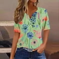 thumbnail image 2 of PVCS Womens Tops Clearance Under $5 Summer Tops for Women Vacation Trendy V Neck Short Sleeve Shirts Casual Loose Spring Vintage Floral Print Comfy Tunic Clothes, 2 of 5
