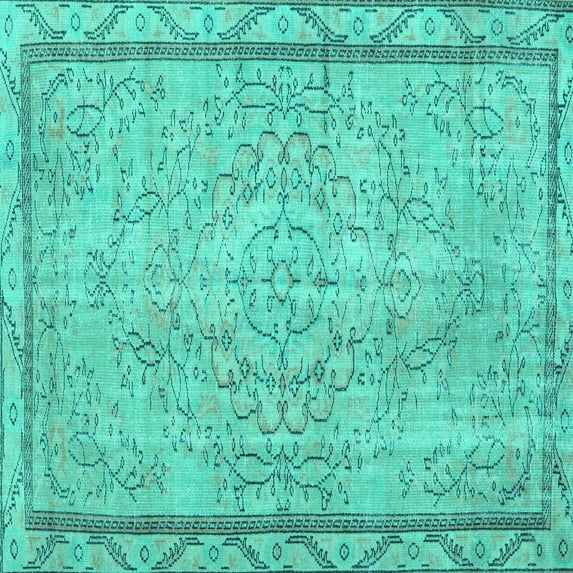 Ahgly Company Machine Washable Indoor Square Persian Turquoise Blue Traditional Area Rugs, 4' Square