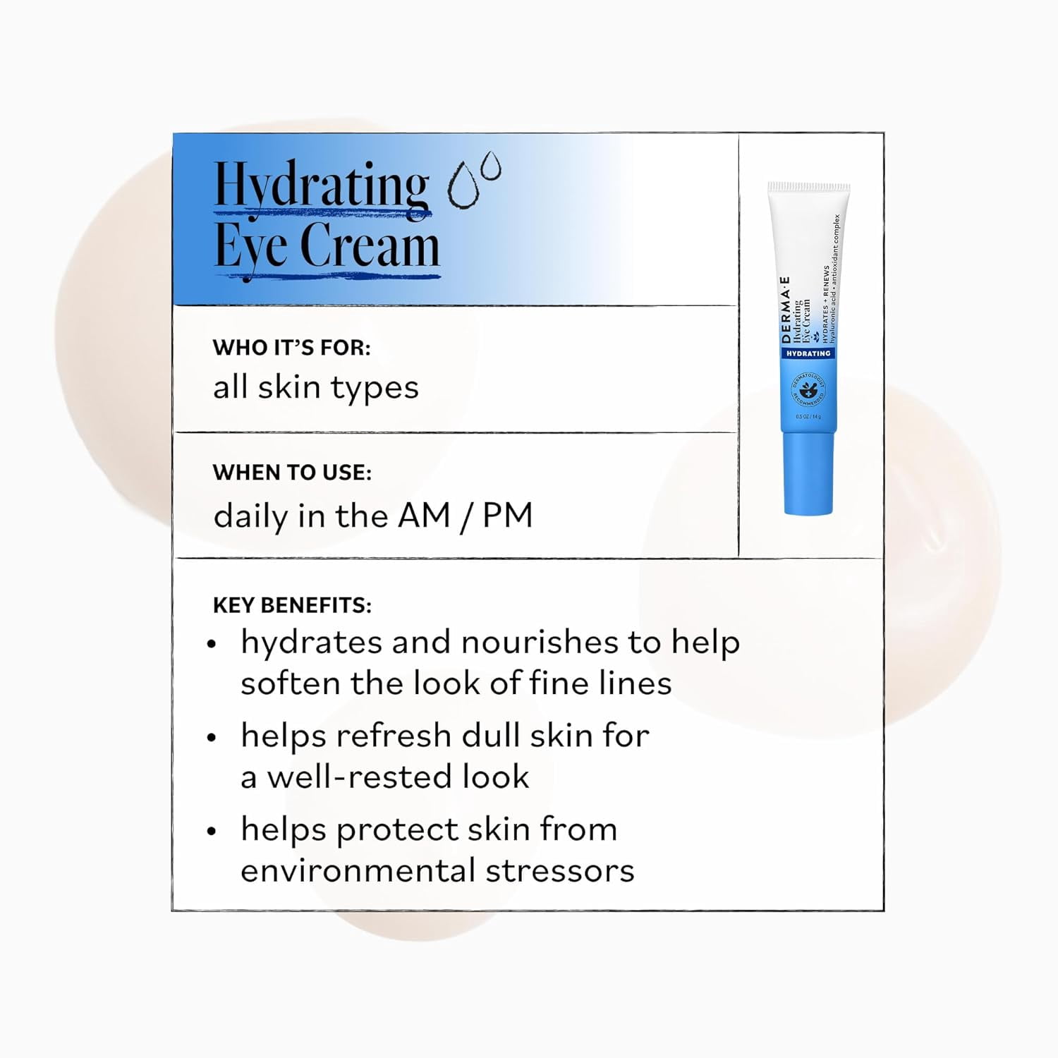 (Pack Of 3) Derma E Eye Cream Hyaluronic Acid & Pycnogen 0.5 Oz
