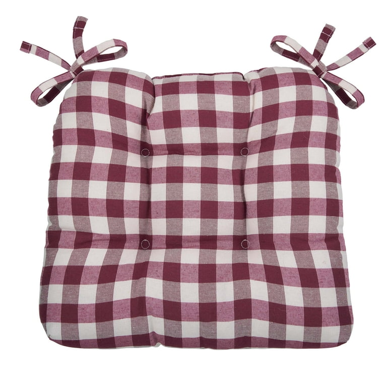 Achim Buffalo Check Tufted Chair Seat Cushions - Set of 2 - Burgundy Grey