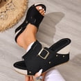thumbnail image 5 of Platform Wedge Sandals Women Slip on Slides Buckle Strap Summer Fashion Dress Shoes Open Toe Suede High Heels Black Size 9.5, 5 of 7