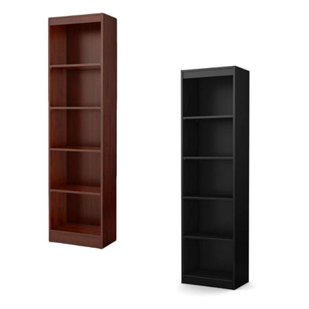 Set Of 2 5 Shelf Narrow Bookcase In Royal Cherry And Pure Black