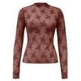 thumbnail image 5 of Fiaer Women Lace Shirts Crew Neck Hollow out Plus Size T Shirts Long Sleeve Slim Fit Casual Fashion Tops Brown L, 5 of 6