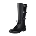 thumbnail image 2 of Men's Lace Up Western Cowboy Boots Round Toe Mid Calf Low Block Heel Leather Solid Color for Street Matching Motorcycle Outdoor Trips Black 42, 2 of 9