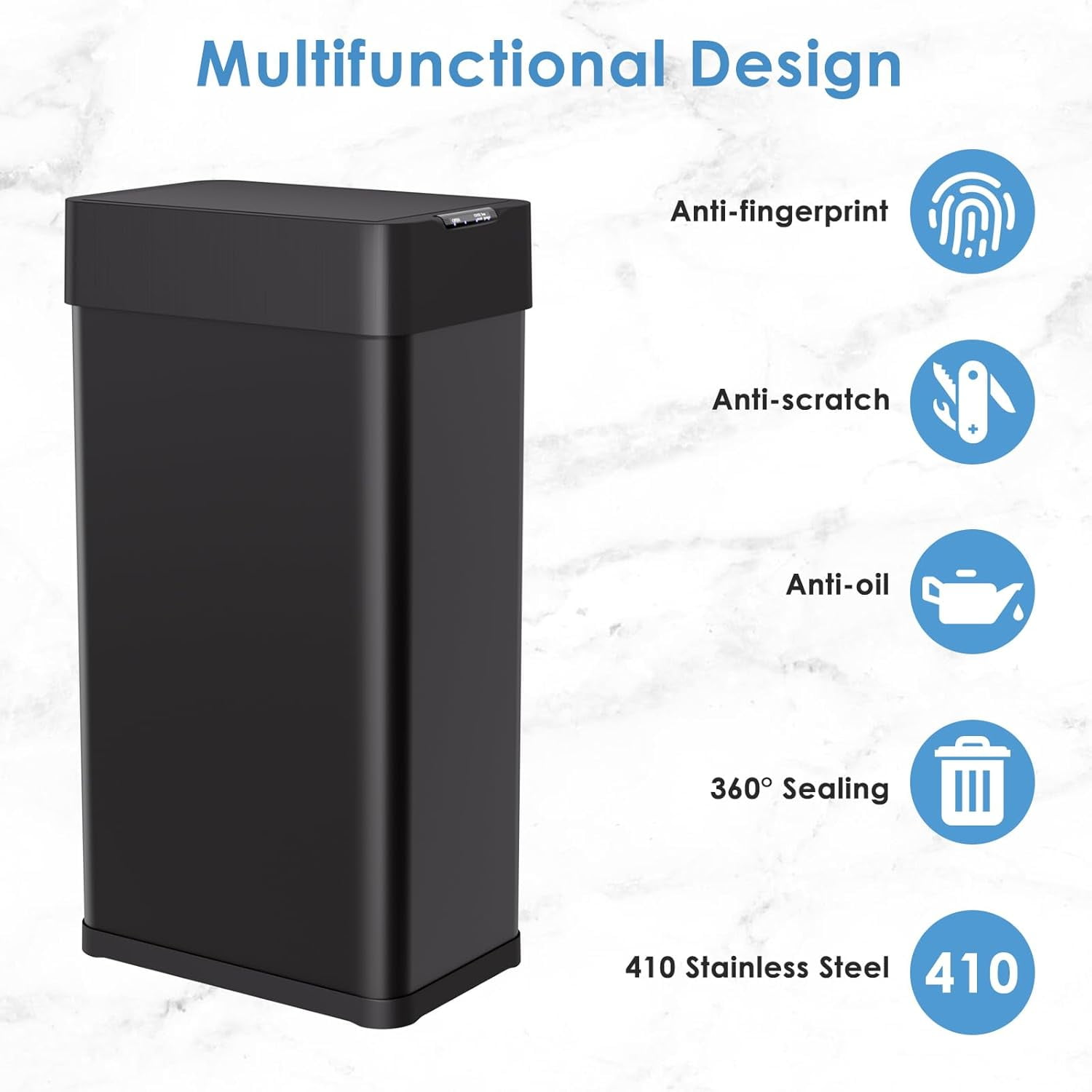 LAZY BUDDY 21 Gal Motion Sensor Trash Can 80L Stainless Steel Motion Sensor Garbage Bin, Touchless Brushed Wastebasket, W/Butterfly Black Smart Waste Bin