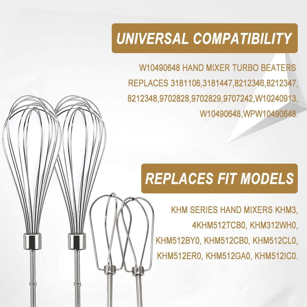 W10490648 Beaters Attachments KHMPW Hand Mixer Whisk Replace Kitchen Maxer for KHM512BM KHM2B by