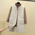 thumbnail image 2 of Yigetop Fleece Vest, Women's Solid Color Lambhair Round Tie Pocket Warm Loose Casual Long Vest Sherpa Vest Womens White 2XL, 2 of 5