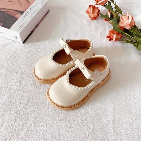 

DancePeanut Children Pu Leather Shoes for Girls Princess Beading Pearl Mary Jane Dress Shoes Baby Girls Flats Casual Shoes 22-31