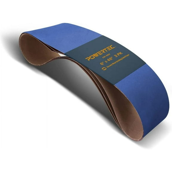 POWERTEC 3PK 6 x 48 Inch Zirconia 120 Grit Sanding Belts, Belt Sander Sanding Belt for Bench Sander, Belt and Disc sander, Woodworking, Metal Grinding (464812Z-3)