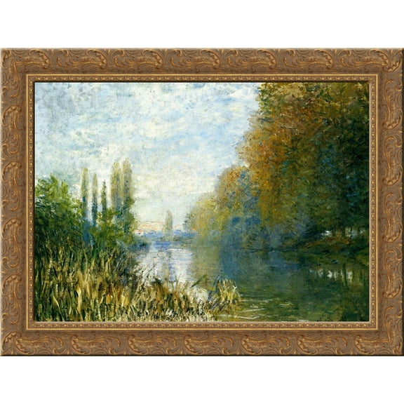 The Banks of The Seine in Autumn 24x20 Gold Ornate Wood Framed Canvas Art by Monet, Claude