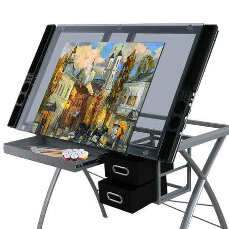 Zeny Adjule Drafting Table Craft Station Drawing Desk Glass Top Zeny Adjule Drafting Table Craft Station Drawing Desk Glass Top Art Hobby