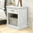 thumbnail image 3 of Modern Wooden Nightstand with 1-Drawer for Living Room, White, 3 of 11