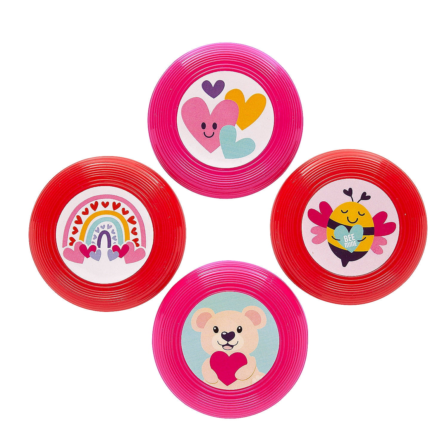 Fun Express 3 1/2" Bulk 72 Pieces Mini Valentine Red & Pink Plastic Flying Discs