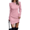 thumbnail image 1 of Innerwin Robe Chandail Col Rond Femme chandail-Over Chandail Hiver Manches Longues Élégante Mini Robes Rose G, 1 of 2