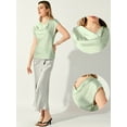 thumbnail image 2 of DARING DIVA Women's Satin Cowl Neck Short Sleeve Casual Blouses L Light Green, 2 of 6