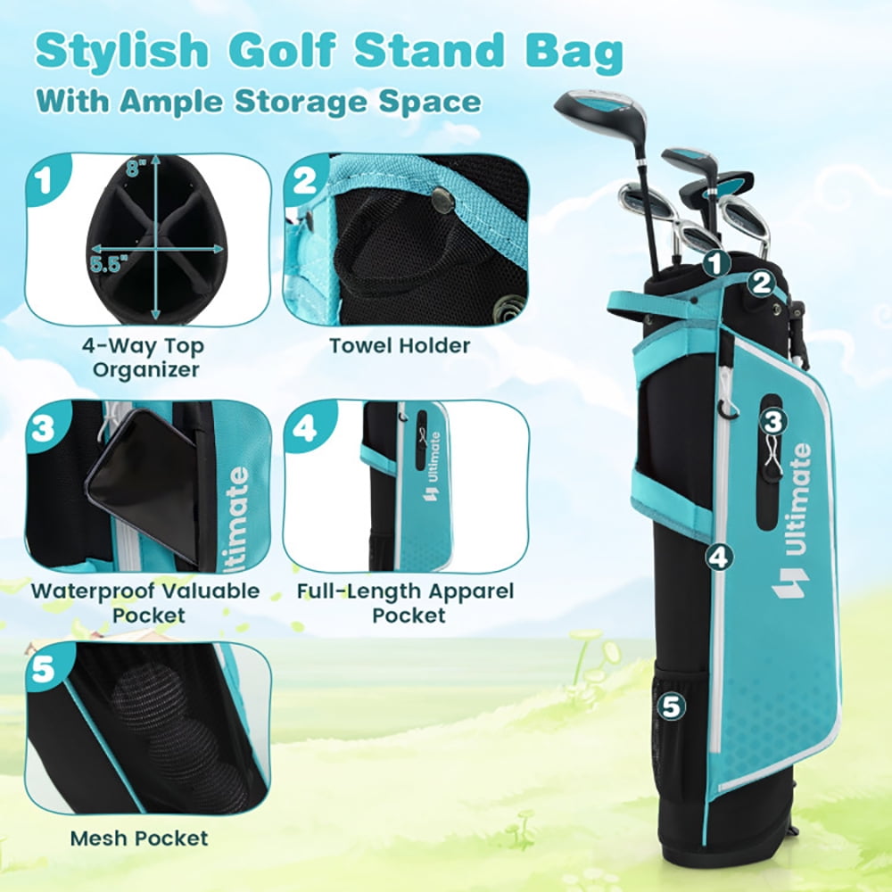Resenkos Golf Carry Bag Set ,Golf Cart Bag Set,Junior Complete Golf Club Set with Stand Bag Rain Hood-Blue