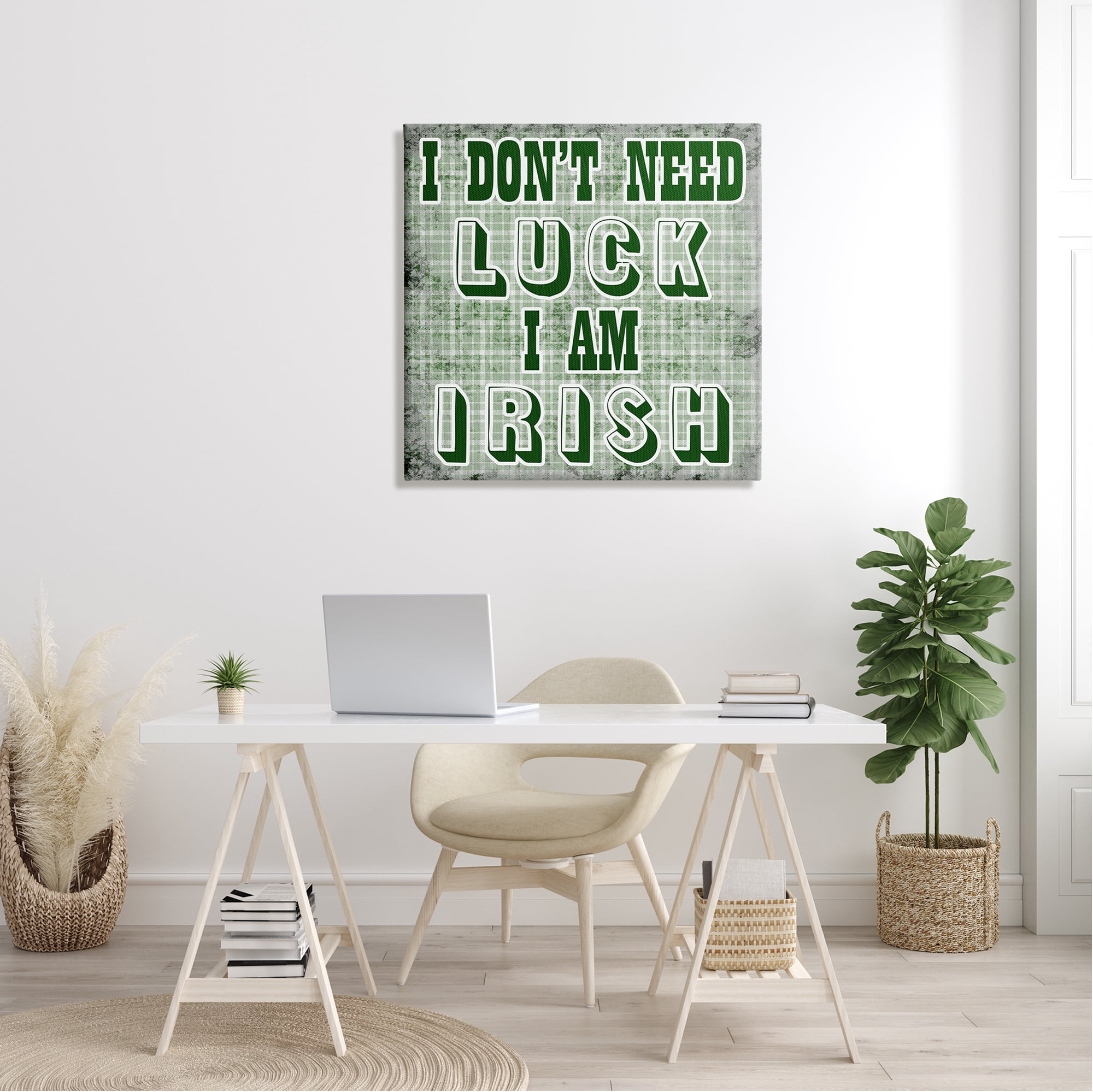Stupell Don't Need Luck I'm Irish Funny Plaid Holiday Painting Gallery Wrapped Canvas Print Wall Art