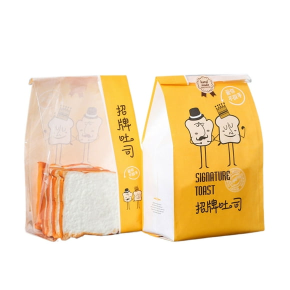 Injueey 50 pack/lote bolsa para tostadas en rodajas borde prensado en caliente hecho a mano y bolsa autosellante de ventana transparente Organizadores de utensilios de cocina amarillo talla mediana