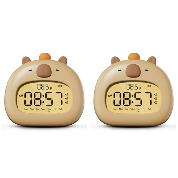 2 Reloj Despertador de Capibara para Niños, Entrenador de Sueño para Niños para Levantarse, Reloj de Capibara con Luz Atenuadora,A