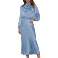 thumbnail image 1 of Gibobby Vestidos de noche largos elegantes Vestido de fiesta de noche de corte holgado de Color sólido de cuello de satén cómodo elegante de manga larga para mujer(Azul celeste,M), 1 of 5