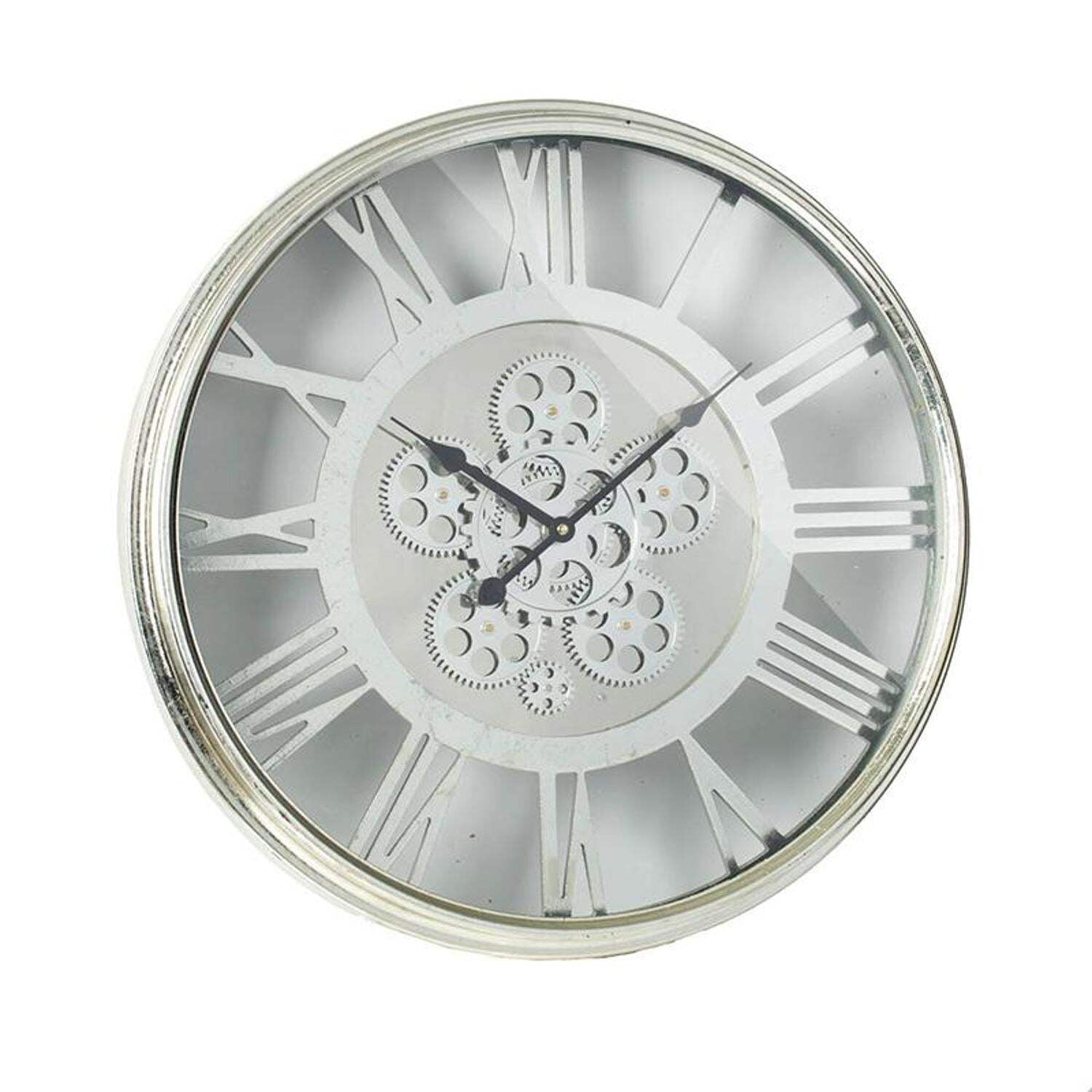 21 Circle Silver Metal and Glass Analog Exposed Gear Wall Clock