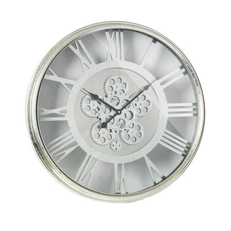 21 Circle Silver Metal and Glass Analog Exposed Gear Wall Clock