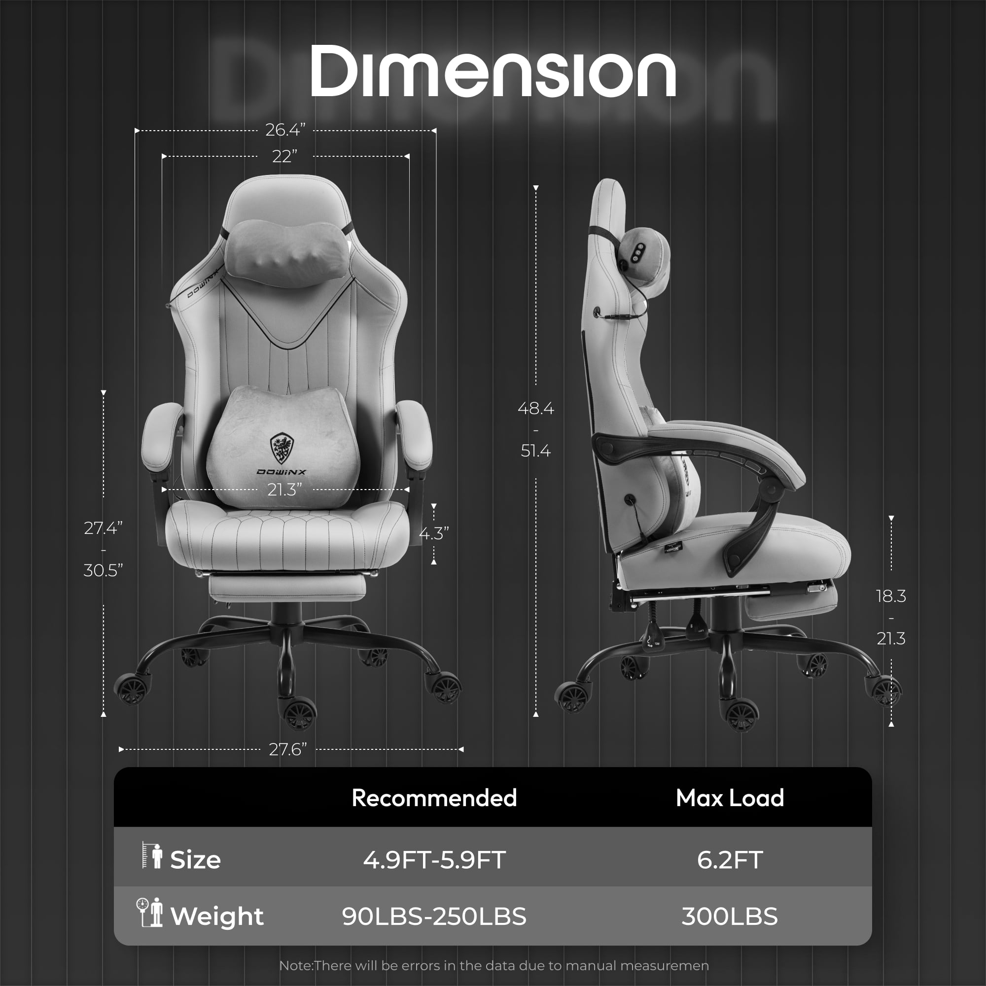 GOOSEA Gaming Chair with Shiatsu Massage for Neck, Lumbar Support, Ergonomic High Back Recliner for Home Office, Adjustable Height Computer Desk Chair with Premium Comfort Design, Gray