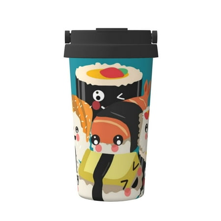 

Xecao I Love Sushi Pattern Insulated Coffee Mug with Handle & Flip Thermos Mug Water Bottle Coffee Tumbler Cup