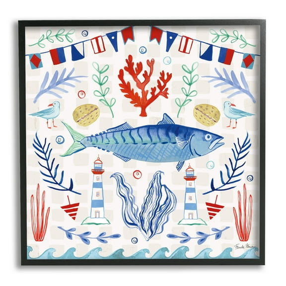 Stupell Industries Maritime Sea Life Pattern Animals & Insects Painting Black Framed Art Print Wall Art, 12 x 12