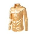 thumbnail image 3 of Gomelly Men Shirt Luxury Tops Casual Dress Mens Solid Party Satin Silk Yellow M, 3 of 5