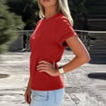 thumbnail image 5 of Lumtrix Womens Crew Neck Rolled Short Sleeve T Shirts Summer Cute Casual Oversized Tee Spring Solid Tops Red XL, 5 of 6