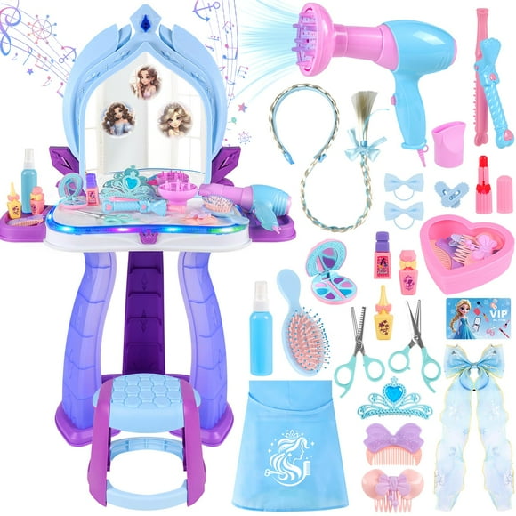 Juguete de maquillaje Princess Vanity Set FHOZGECY para niños de 3 a 5 años