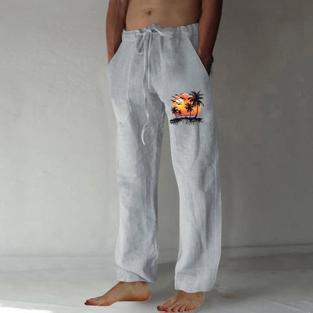 Puntoco Pantalones casuales largos para hombre, pantalones casuales con estampado de moda para hombre, cintura elástica con bolsillos, pantalones deportivos